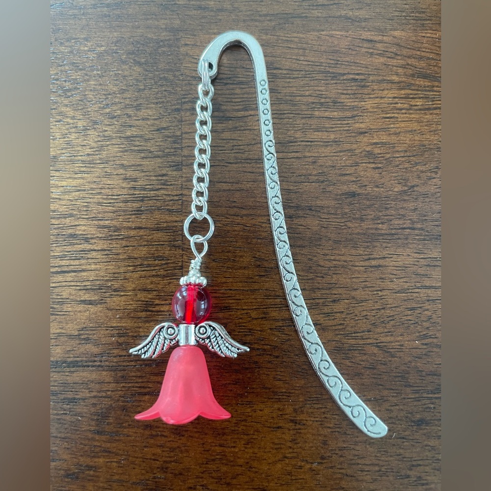 Handmade Red Angel Fairy Bookmark with Silver Tone Hook - ideal Gift